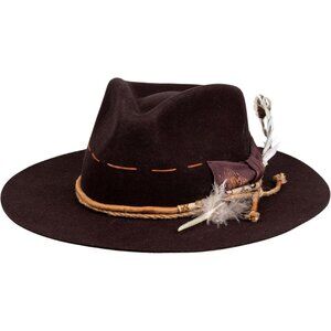 Unisex Burgundy Western With Feather & Band Detail Classic Fedora Cowboy Hat